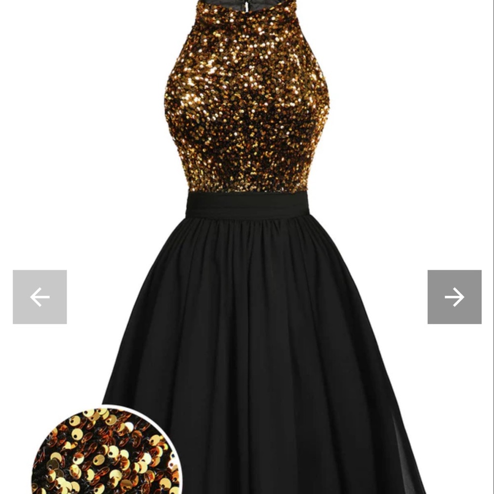RetroStage Sequin Gold and Black Halter Dress